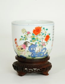 Chinese Famille Rose Porcelain Boy & Chicken Cup