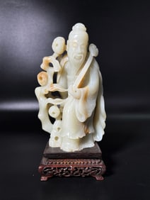 Fine Chinese 19th C Pale Celadon Jade Immortal