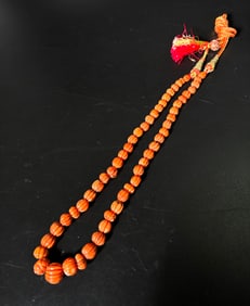 54 Asian 18/19 C Fluted Coral Bead Necklace 37.2G