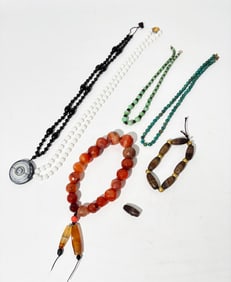 6 Chinese Old Bead Necklaces, Bracelets, Etc.
