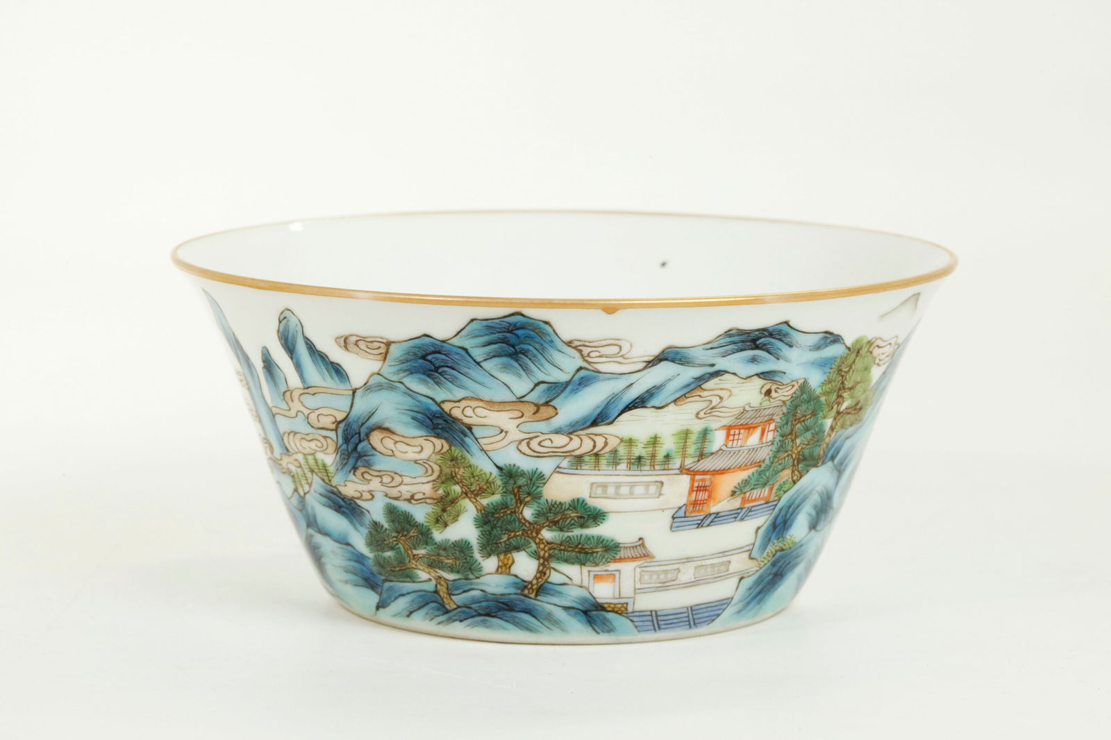 Chinese 19 C Enameled Porcelain Landscape Bowl (1 of 5)