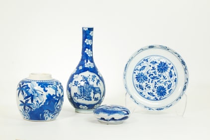 4 Good Chinese 19th C Blue & White Porcelains