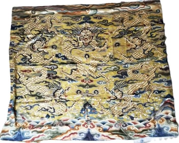 Chinese Qing Counted Stitch Silk 5 Dragon Panel