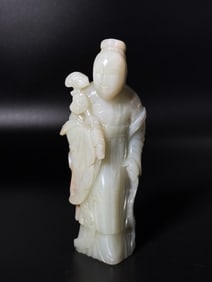 Chinese Qing Pale Celadon Jade Lady Immortal