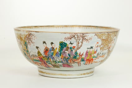 Chinese 18th C Famille Rose Porcelain Punch Bowl