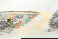 Chinese 18th C Famille Rose Porcelain Punch Bowl
