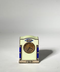Fine Cartier Silver & Guilloche Enamel Mini Clock