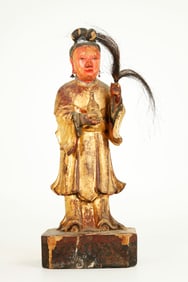 Chinese Carved & Gilt Wood Lady Household Immortal