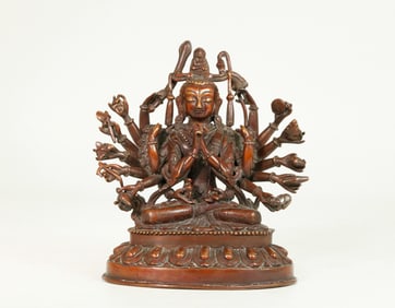 Tibetan 19 C Bronze Avalokiteshvara Sealed Throne