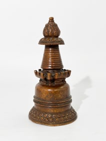 Tibetan 19th C Bronze Sealed Stupa