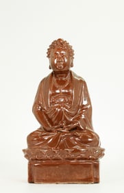 Chinese 19 C Cafe au Lait Glazed Porcelain Buddha