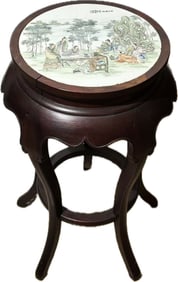 Chinese Hard Wood Round Table Porcelain Top