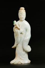 Chinese 19th C White & Green Jadeite Lady Immortal