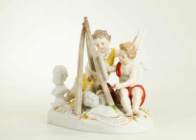 Meissen Porcelain 2 Cherub Artists & Ship Painting