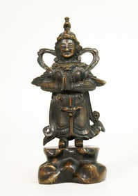 Chinese Qing Carved Bronze Guardian Figure