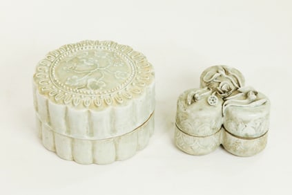 2 Chinese Qingbai Glazed Porcelain Boxes