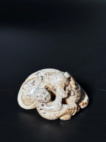 Chinese Calcified Jade Boy & Buffalo Toggle