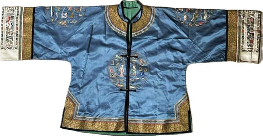 Fine Chinese 19C Silk Embroidered Turquoise Jacket