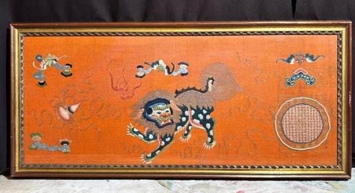 Chinese Silk Embroidered Felt Panel; Framed