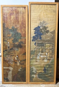 2 Companion Antique Chinese Paintings on Silk