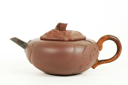 Chinese 18th C Yixing Zisha Mallow Flower Teapot