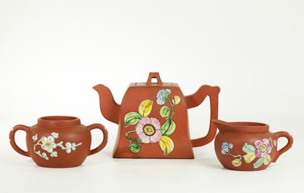 Chinese Yixing Zisha Enameled Teapot Sugar Creamer