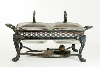 Vintage 2 Qt Fire-King Casseroles; Silver Stand