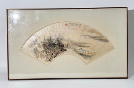 Fine Chinese 19th C Fan Painting Boy Napping