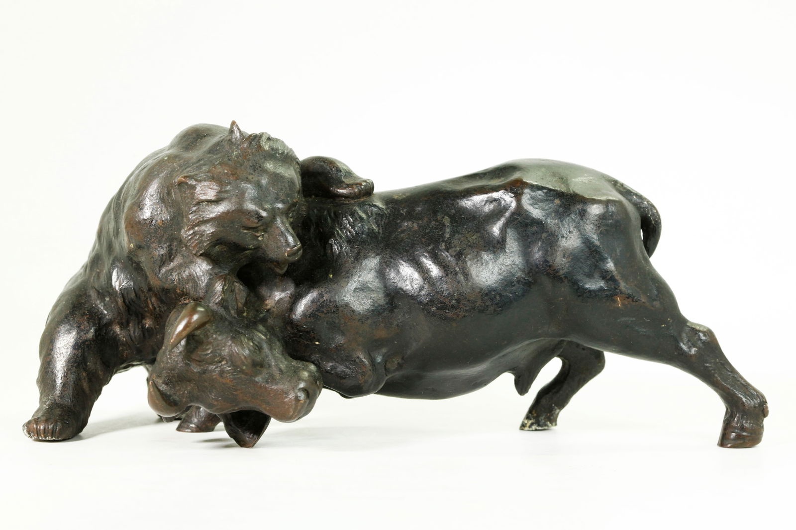 Japanese Signed Bear & Bull Bronze Casting (1 of 9)