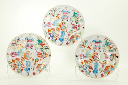 3 Chinese 19 C Heroes & Antiques Porcelain Plates