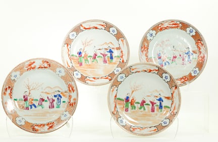 4 Chinese 18th C Export Porcelain Plates