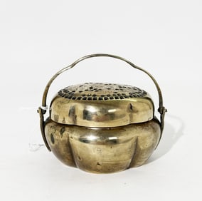 Chinese 19th C Baitong Bronze Hand Warmer