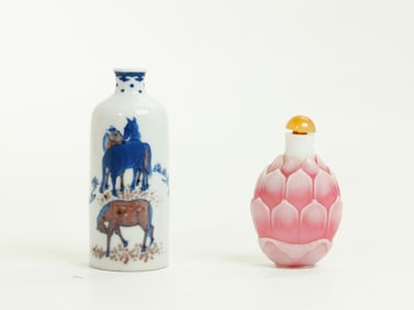 2 Chinese Snuff Bottles; 1 Glass 1 Porcelain