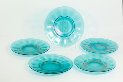5 Lg Fenton Type Iridescent Carnival Glass Plates