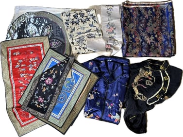 17 Chinese Vintage Silk Embroideries & 2 Brocades