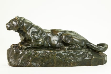 After Barye: Bronze Sculpture "Panther of Tunisia"