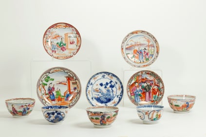 Chinese 18th C Porcelain Group; 5 Cups 5 Saucers