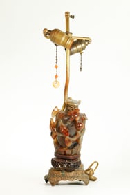Chinese Qing Carnelian Chalcedony Agate Vase Lamp