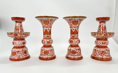 Prs Chinese Buddhist Altar Candlesticks Gu Vases