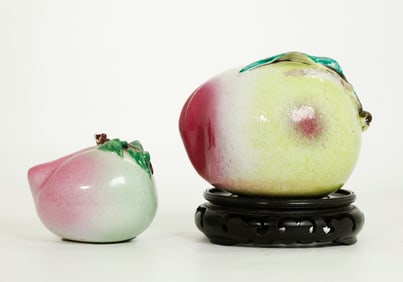 2 Chinese 19th C Enameled Porcelain Altar Fruits