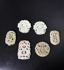 6 Chinese Carved Pierced Polished Jade Pendants