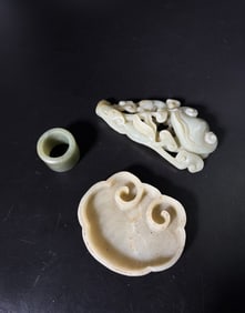 3 Chinese Celadon Jades; Weight Washer Ring