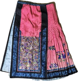 2 Chinese 19 C Embroidered & Pleated Silk Panels