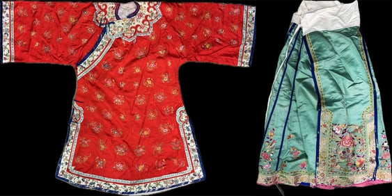 Chinese Red Ground Embroidered Lady's Robe,skirt