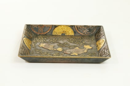 Good Japanese Bronze & Mixed Metal Square Plate
