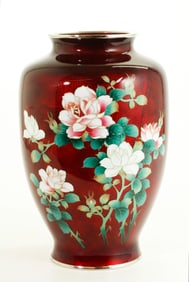 Lg Japanese Silver Wire Cloisonne & Guilloche Vase