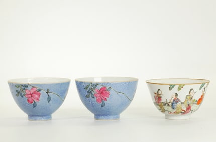 3 Fine Chinese 18/19 C Enameled Porcelain Teabowls