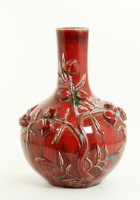 Chinese Red & Flambe 9 Peaches Porcelain Vase