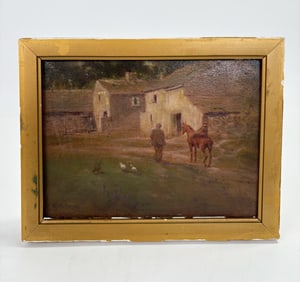 Hugh Berry Scott; Oil on Panel Figures Horse Farm