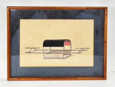 Chinese 19th C Export Gouache, Bamboo Coolie Divan